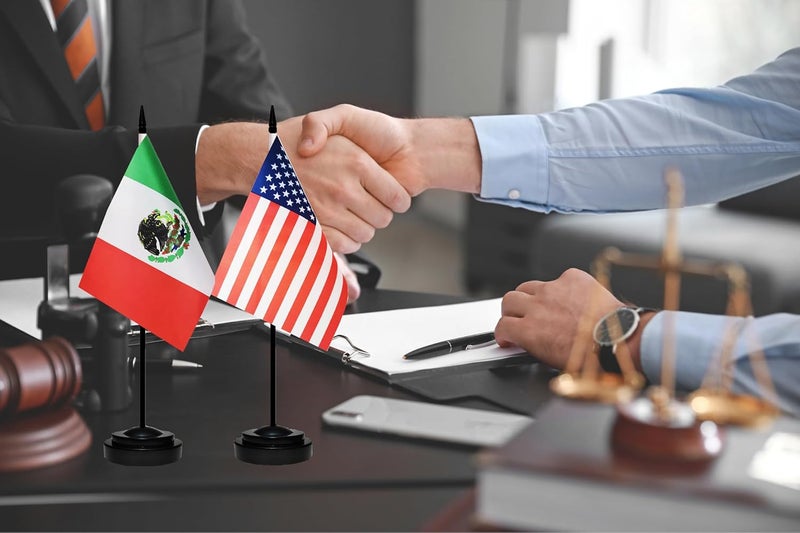 tibijoy USA American & Mexico Mexican MX Desk Flags, US Mexico Table Flag, Small Mini American & Mexican MX Twin Table Office Flag, Miniature Mexican MX and US Desktop Flag With 13" Solid Black Pole, Black Base - Image 4